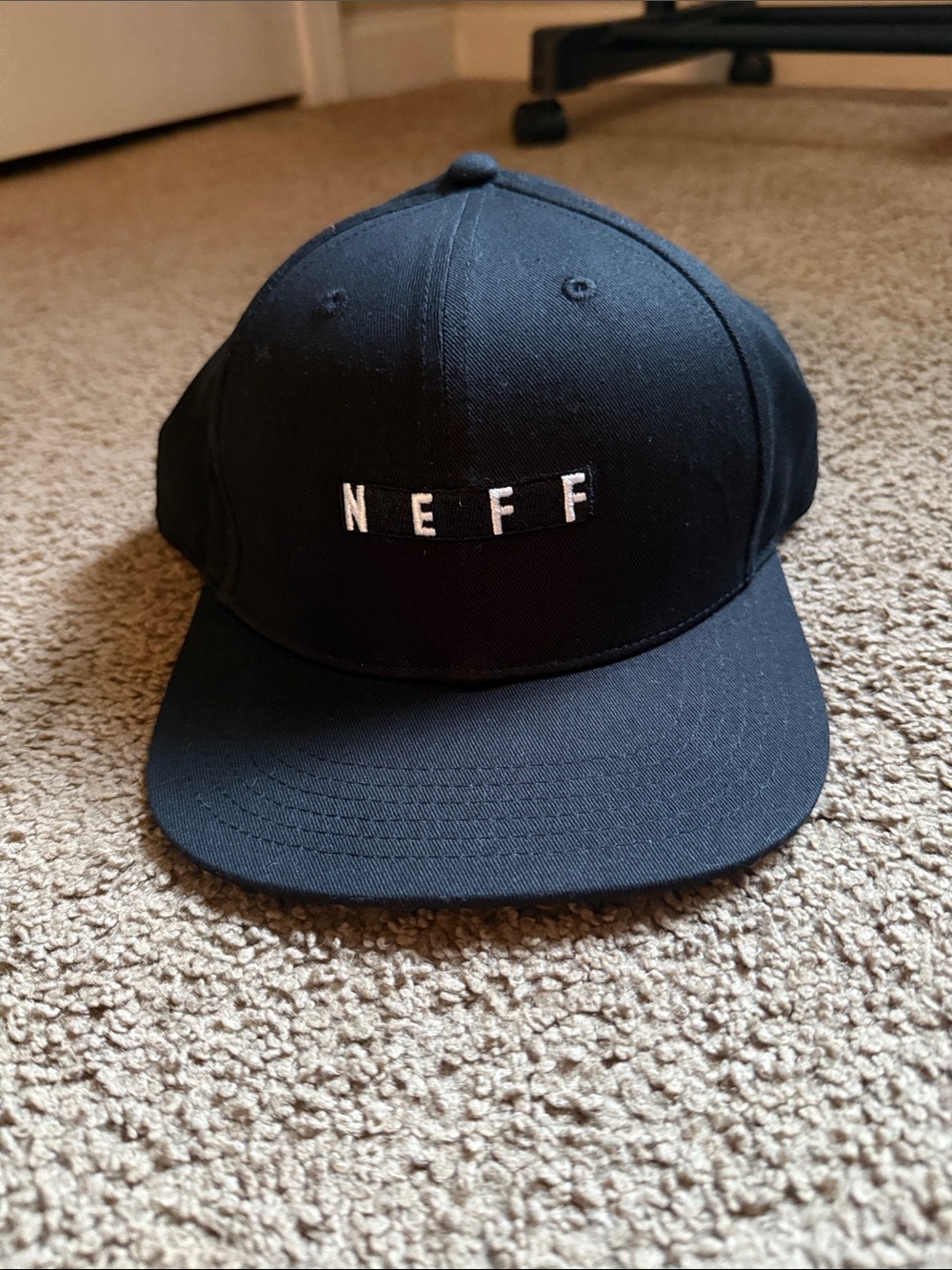Neff Black Flat-Brim Snapback Hat with White Logo